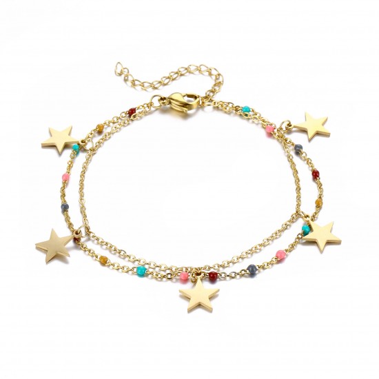Retro Star Bracelet Adjustable with Colorful Beads Bracelet for Girls Fashion Jewelry Gifts