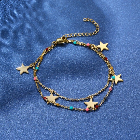 Retro Star Bracelet Adjustable with Colorful Beads Bracelet for Girls Fashion Jewelry Gifts