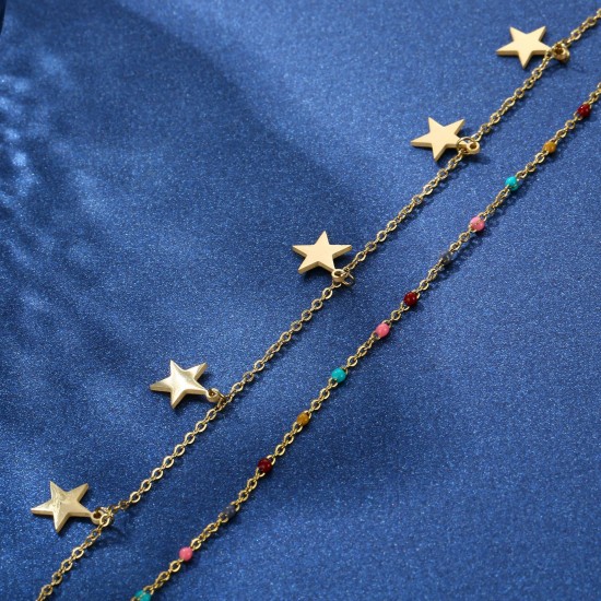 Retro Star Bracelet Adjustable with Colorful Beads Bracelet for Girls Fashion Jewelry Gifts