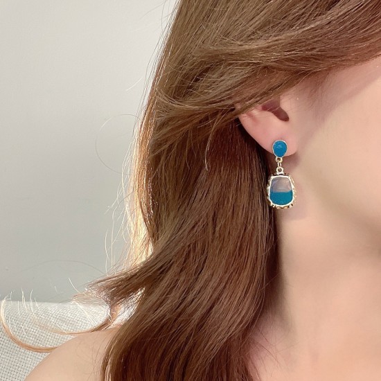 Blue Dangle Earrings Cute Square-Shaped Earrings For Women