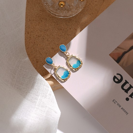 Blue Dangle Earrings Cute Square-Shaped Earrings For Women