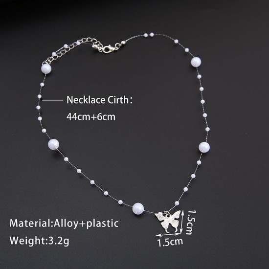 Women's Pearl Butterfly Pendant Necklace Jewelry Gifts for Her