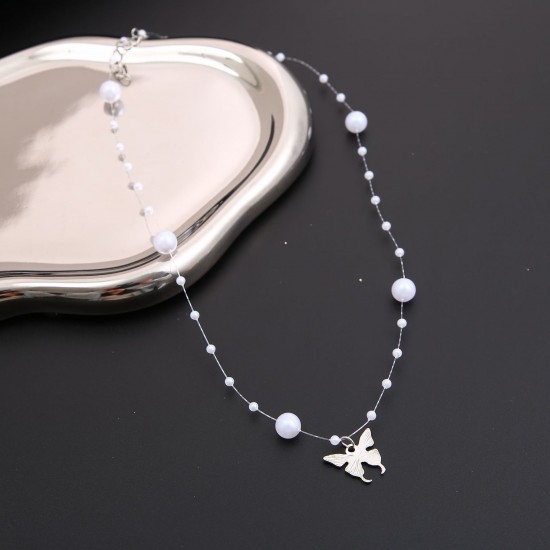 Women's Pearl Butterfly Pendant Necklace Jewelry Gifts for Her