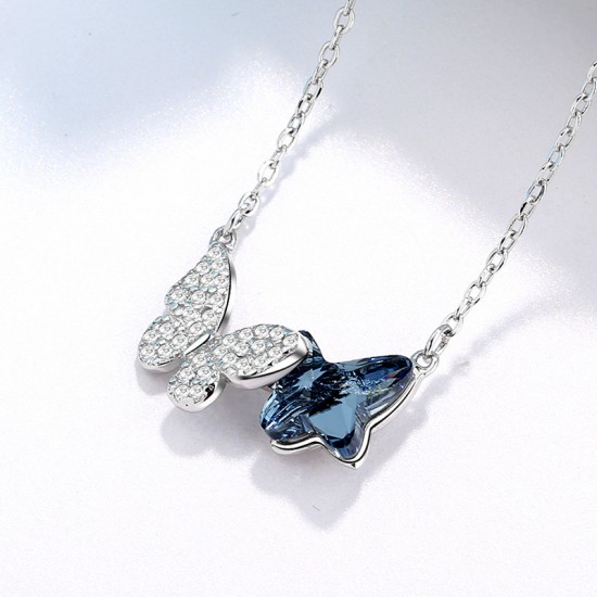 Cute Butterfly Necklace Crystal Butterfly Pendant Necklace for Women and Girls