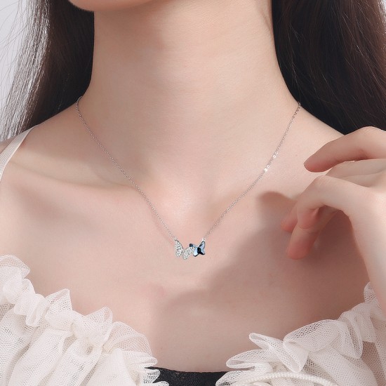 Cute Butterfly Necklace Crystal Butterfly Pendant Necklace for Women and Girls