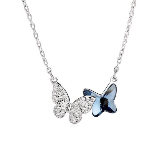 Cute Butterfly Necklace Crystal Butterfly Pendant Necklace for Women and Girls