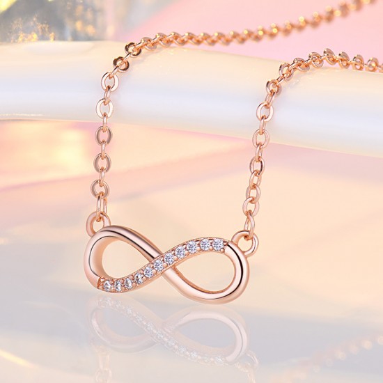 Rose Gold Pendant Necklace with Rhinestones Simple Ring Necklace for Women