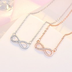 Rose Gold Pendant Necklace with Rhinestones Simple Ring Necklace for Women