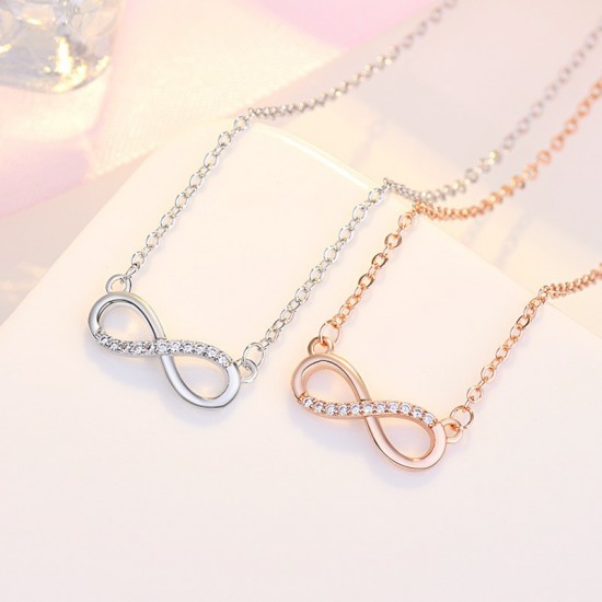 Rose Gold Pendant Necklace with Rhinestones Simple Ring Necklace for Women