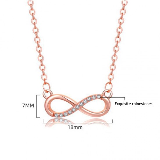 Rose Gold Pendant Necklace with Rhinestones Simple Ring Necklace for Women