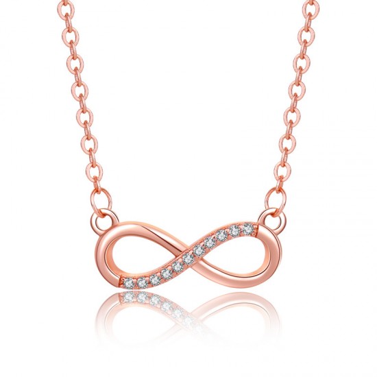 Rose Gold Pendant Necklace with Rhinestones Simple Ring Necklace for Women