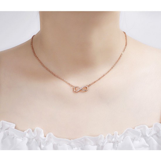 Rose Gold Pendant Necklace with Rhinestones Simple Ring Necklace for Women