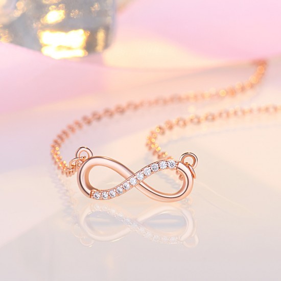 Rose Gold Pendant Necklace with Rhinestones Simple Ring Necklace for Women