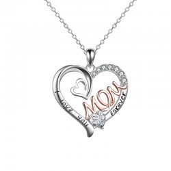 Necklace with Letters for Mom Heart-Shaped Pendant Necklace with Rhinestones Mothers  Day Gift