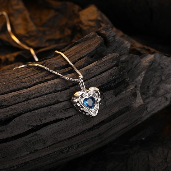 Heart-Shaped Necklace with Blue Rhinestones for Women Forever Love Heart Pendant Necklace