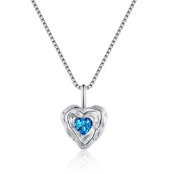 Heart-Shaped Necklace with Blue Rhinestones for Women Forever Love Heart Pendant Necklace