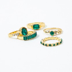 5pcs Vintage Knuckle Rings Green Rhinestone Rings Stacking Finger Rings Teen Girls   Trendy Jewelry