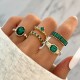 5pcs Vintage Knuckle Rings Green Rhinestone Rings Stacking Finger Rings Teen Girls   Trendy Jewelry