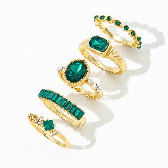 5pcs Vintage Knuckle Rings Green Rhinestone Rings Stacking Finger Rings Teen Girls   Trendy Jewelry