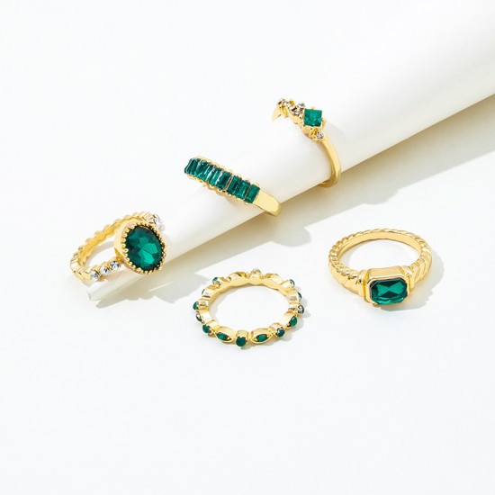 5pcs Vintage Knuckle Rings Green Rhinestone Rings Stacking Finger Rings Teen Girls   Trendy Jewelry