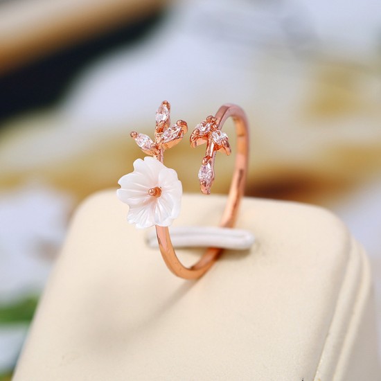 Handmade Flower Ring Adjustable Crystal Ring for Women Girls Jewelry Gifts