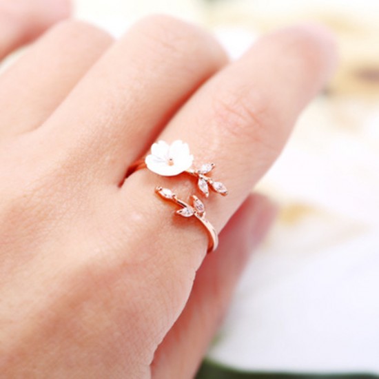 Handmade Flower Ring Adjustable Crystal Ring for Women Girls Jewelry Gifts