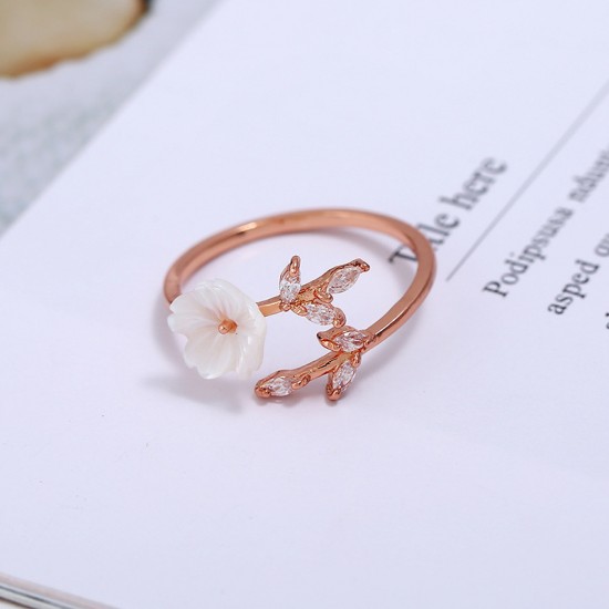 Handmade Flower Ring Adjustable Crystal Ring for Women Girls Jewelry Gifts