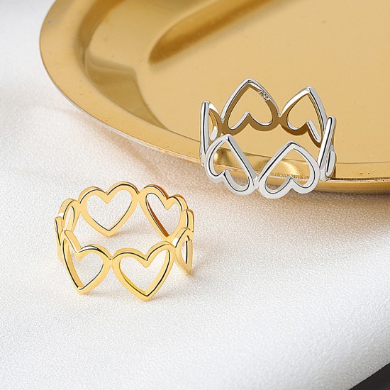 Wave Heart Openwork Ring Gold Stackable Finger Ring Cute Ring for Women